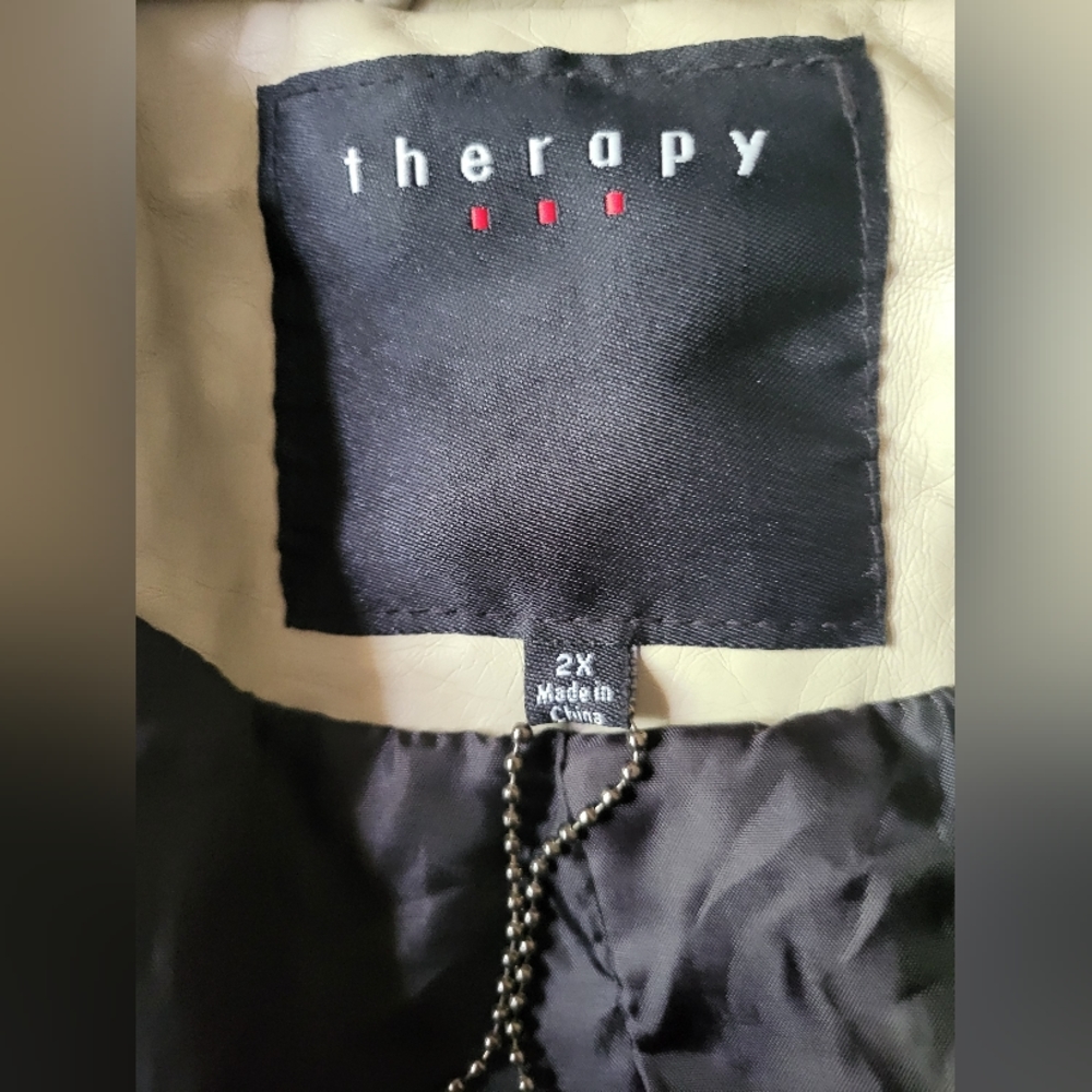 THERAPY Beige Jacket Winter Faux Leather Lined Comfy 2x Plus - Picture 9 of 14